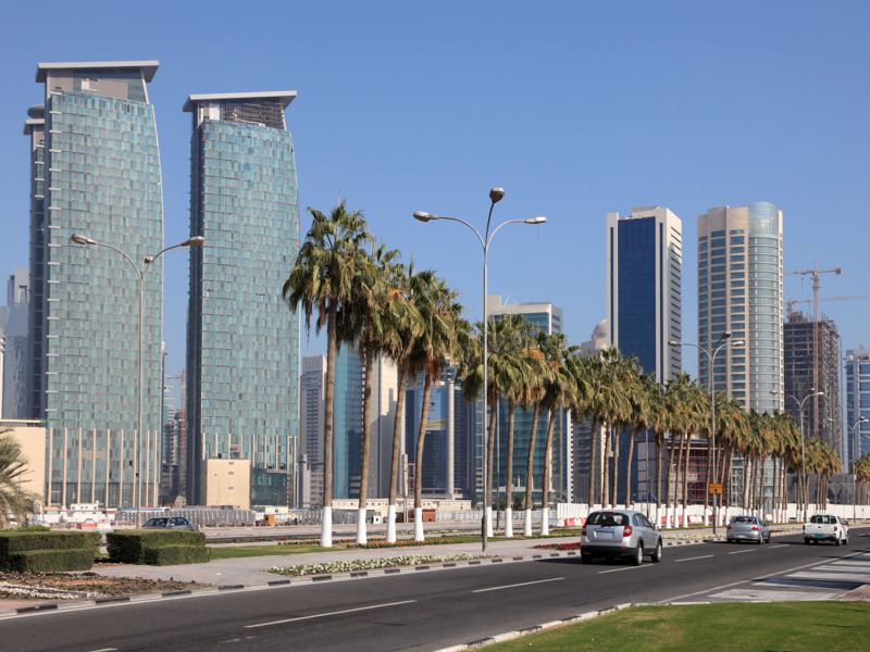 A cityscape image of Qatar. 