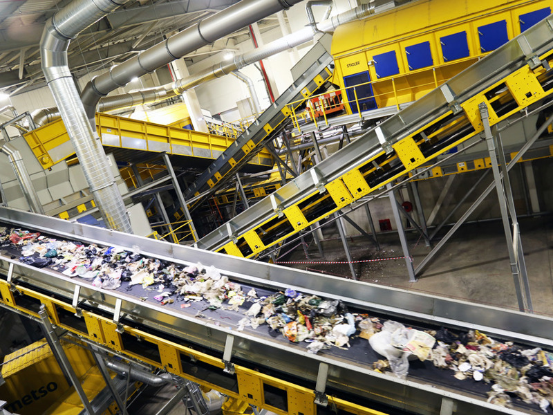 Inside a waste recycling plant.
