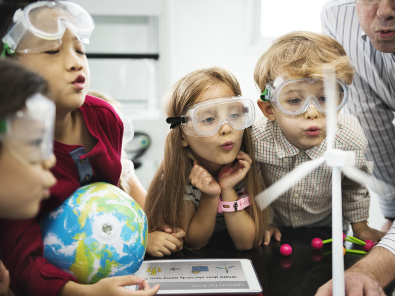 Children partaking in a STEM activity.