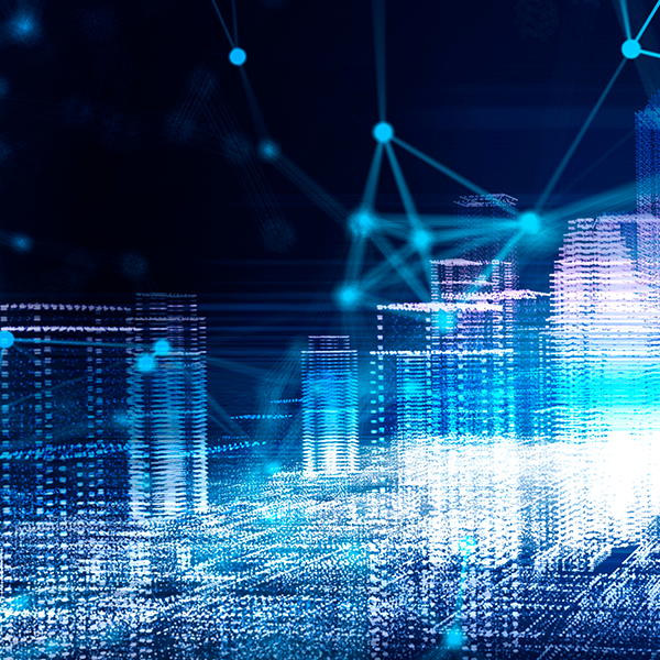 Abstract representation of digital infrastructure featuring glowing lines, symbolising connectivity.