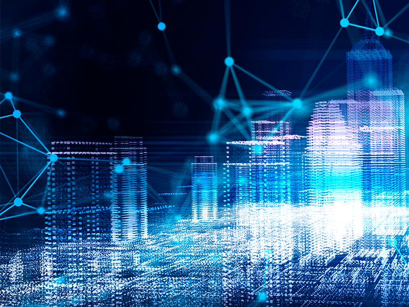 Abstract representation of digital infrastructure featuring glowing lines, symbolising connectivity.