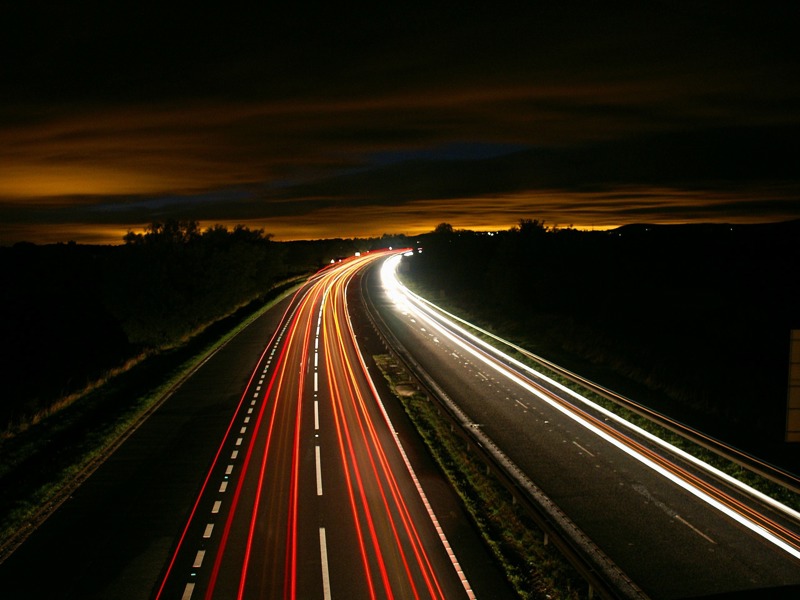 a highway at night