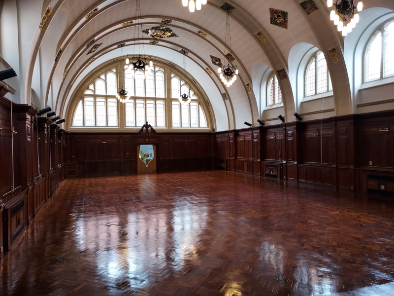 Inside a classic vintage hall.