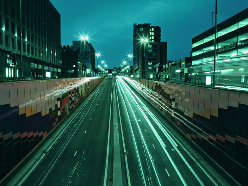 a highway at night