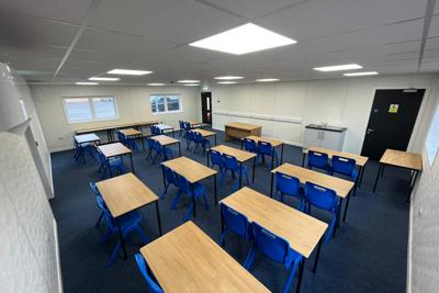Image of a class room within a portacabin.
