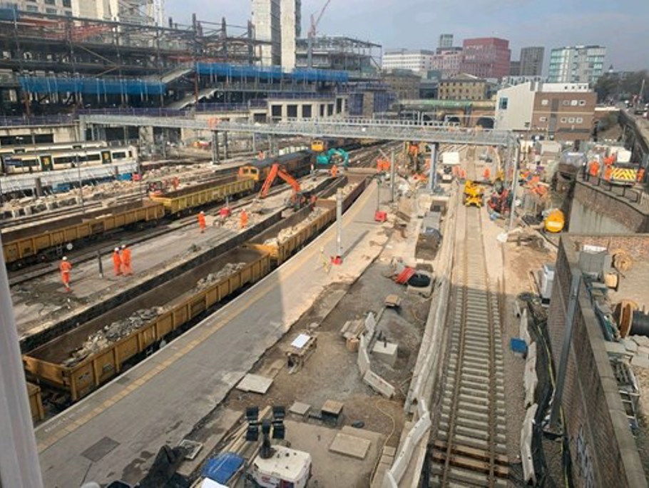 Image from height of a rail contruction workers