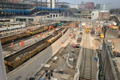 Image from height of a rail contruction workers