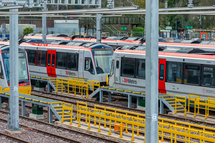 Electric trains in Taffs Well depot