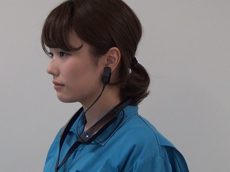 a woman wearing a headset.