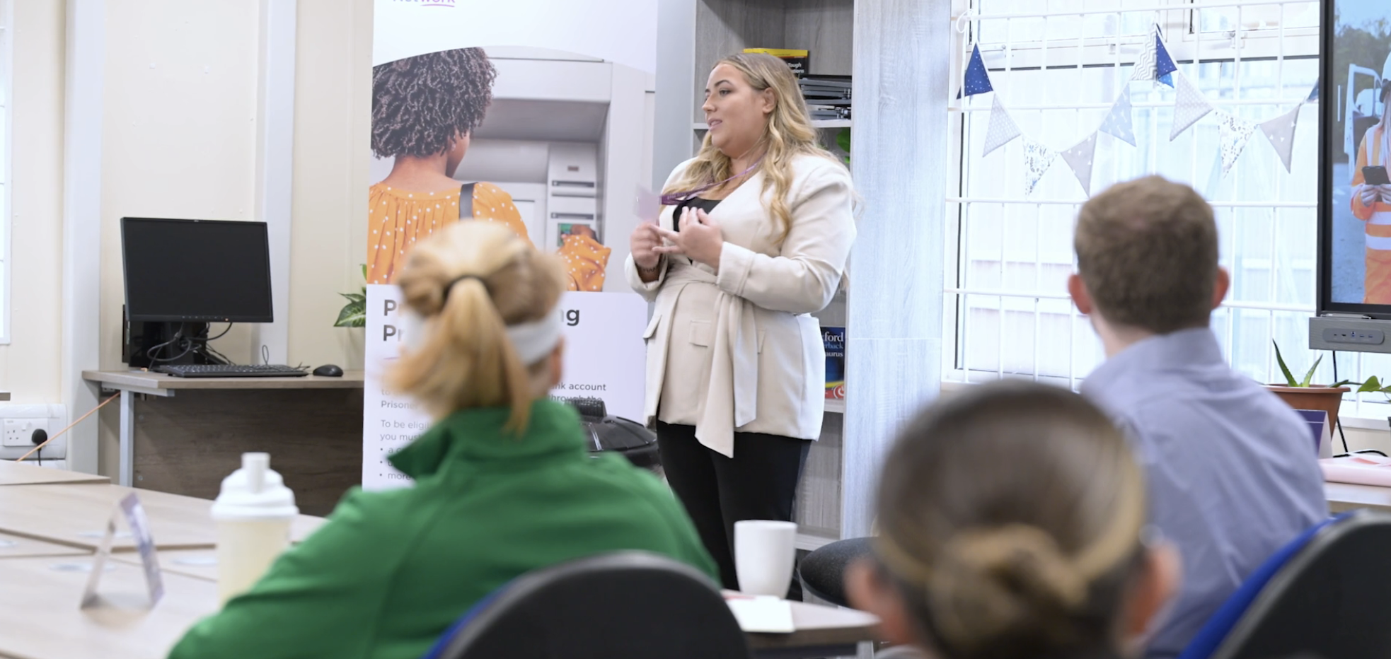 Samantha Heron, Resource and Operations Manager at Amey, speaks to participants at a Journey to Work employability session in HMP New Hall.