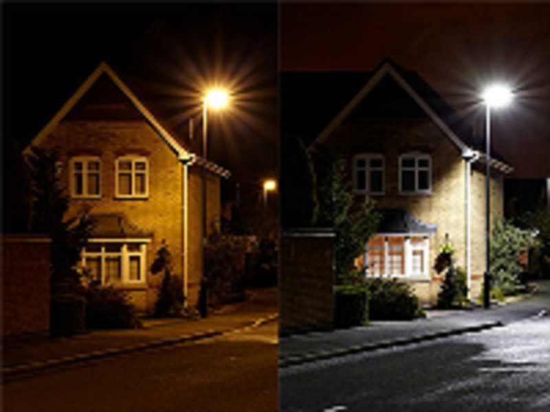 Before and after image of streetlight replacement.