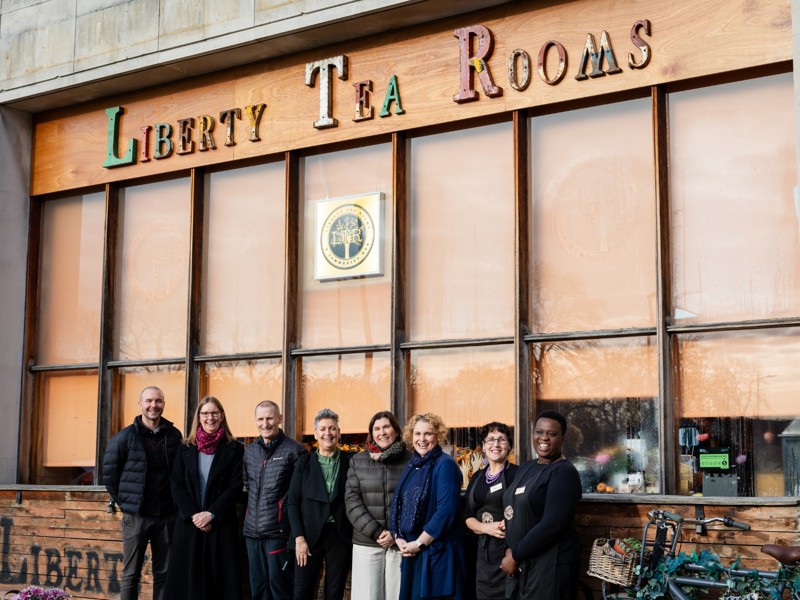 Amey employees stood in front of Liberty Tea Rooms